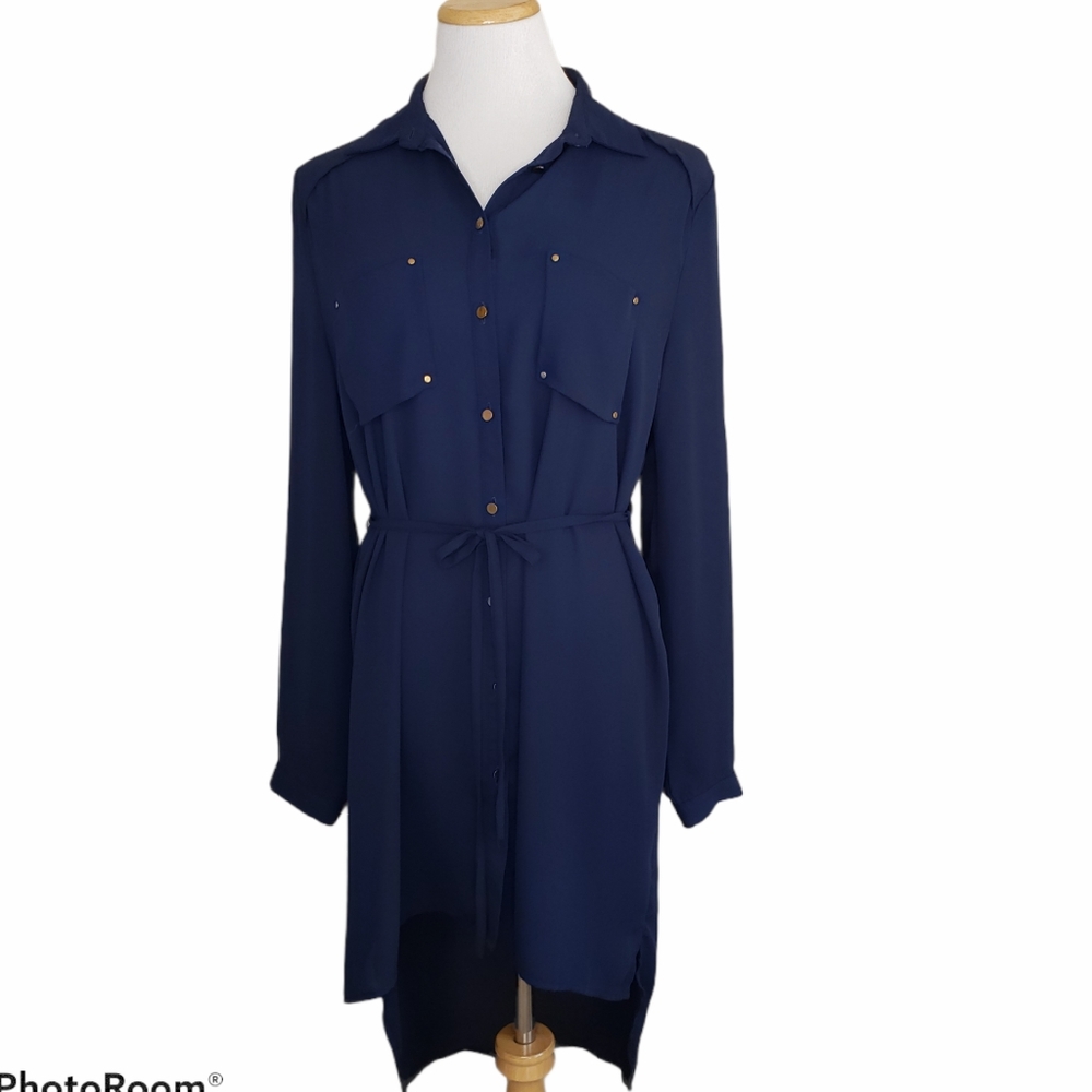 Maude Sheer High-Low Tunic Navy Blue Size Large